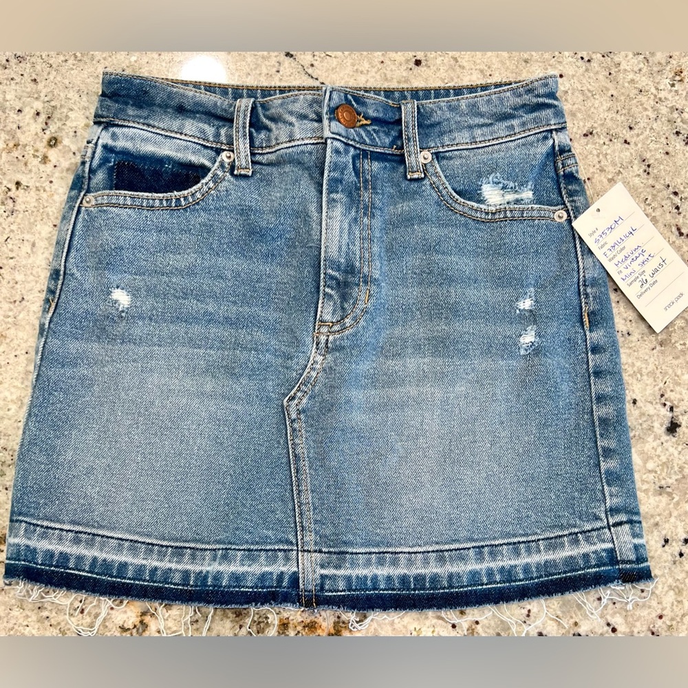 Sneak Peek Light Blue Distressed Denim Mini Skirt